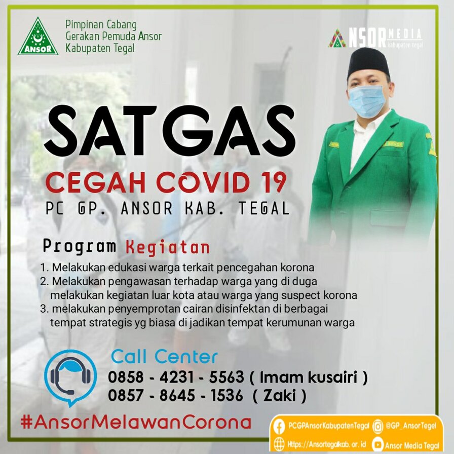 Bantu Pemerintah, GP Ansor Kab. Tegal Bentuk Satgas Pencegahan Covid-19