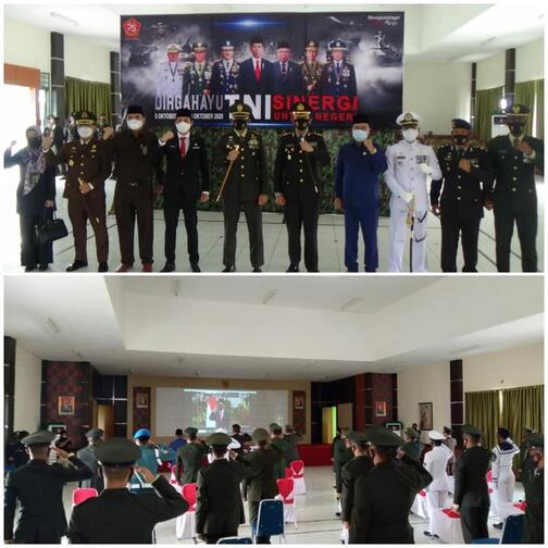 Dandim 1022/Tnb Bersama Forkompinda Tanbu Ikut Upacara Peringatan HUT TNI ke-75 Secara Virtual