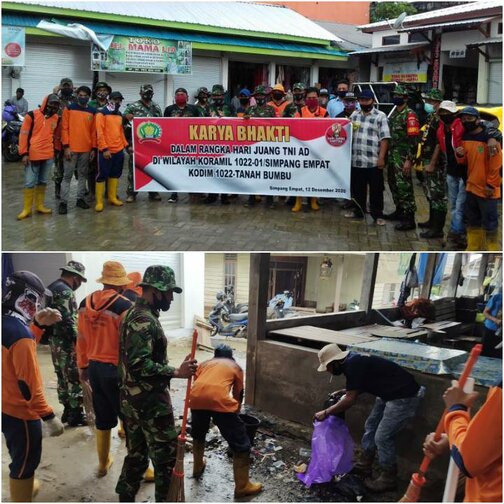 Peringati Hari Juang TNI AD, Koramil 1022-01/Spe Bersihkan Pasar.