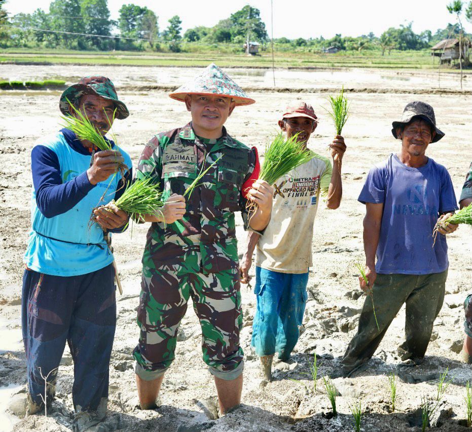 Dandim 1022/TNB Pimpin Penanaman Padi Serentak Pok Tani Bina Makmur