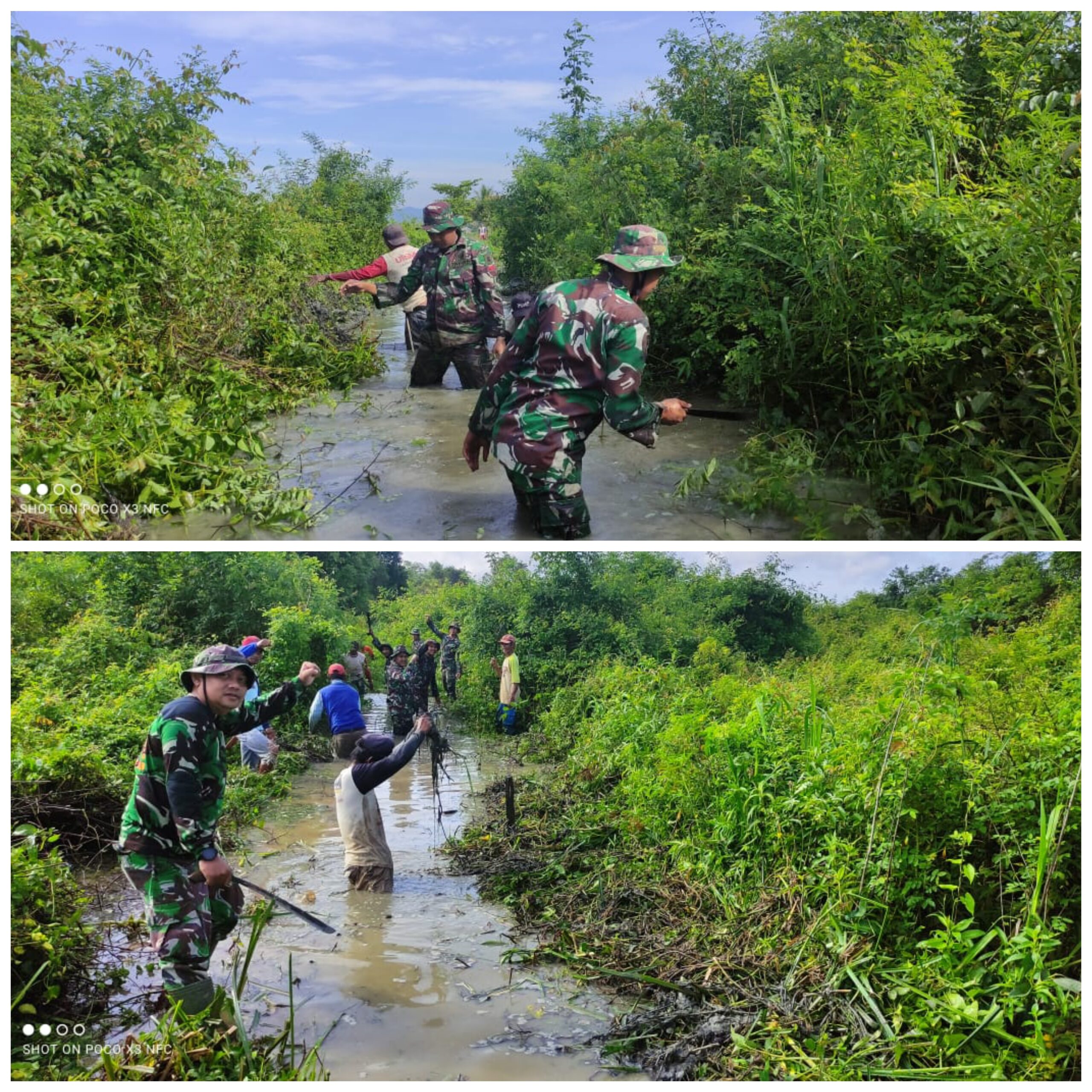 Peringati Hari Juang Kartika, TNI Bersama Petani Desa Sarigadung Gotong Royong Bersihkan Saluran Irigasi