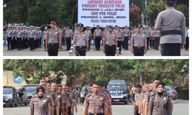 Polres Tanbu Gelar Upacara Korps Raport Kenaikan Pangkat Personel yang Mendapat Promosi
