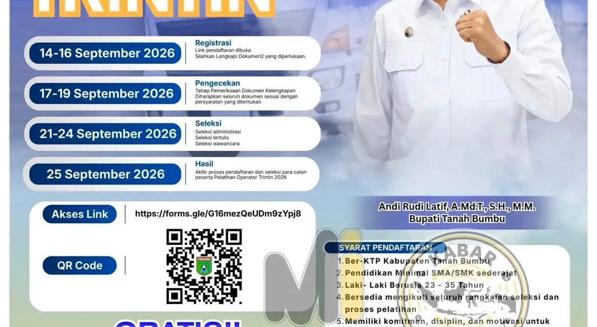 Bupati Tanbu Buka Kesempatan Masyarakat Ikuti Pelatihan Operator Trintin 2026